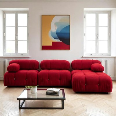Canapé d'angle modulable rouge - tissu bouclette RONDA PIER IMPORT