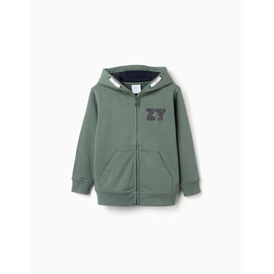 Sweat zippé en coton avec capuche et broderie en bouclettes ZY ZIPPY