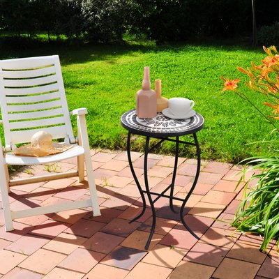 Table ronde style fer forgé plateau mosaïque céramique OUTSUNNY