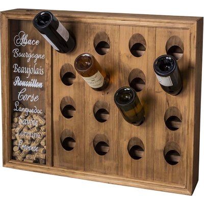 Range bouteilles mural en bois 16 bouteilles avec réserve bouchons ANTIC LINE CRÉATIONS