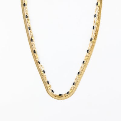 Collier chaîne 3 rangs acier inoxydable et époxy noir BALABOOSTE