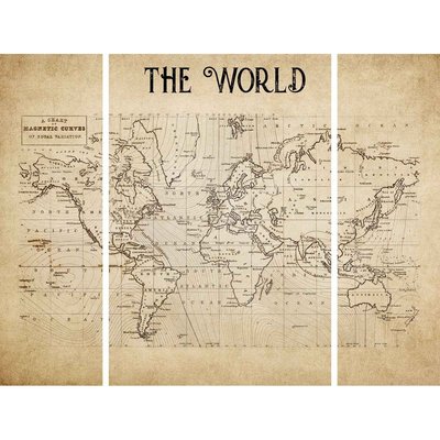 Triptyque Sur Toile World Map 125x97 Cm CLASSIQUE INTEMPOREL CEANOTHE