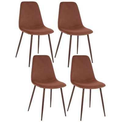Lot de 4 Chaises confortables en polyester effet velours et pieds en fer TOILINUX