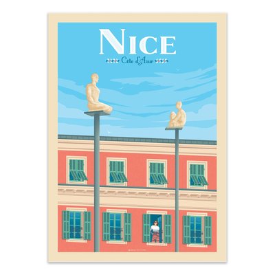 Affiche 30x40 cm - Nice Statues Jaume conversation - Olahoop Travel Posters WALL EDITIONS