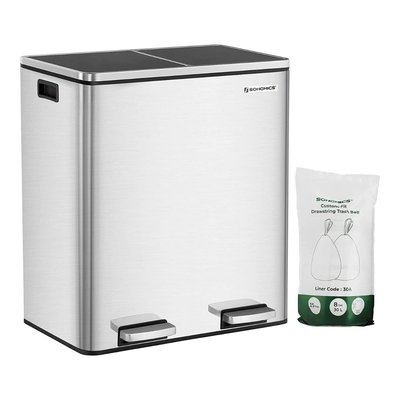Poubelle de tri 2 bacs de 30L à pédale gris argenté CALICOSY