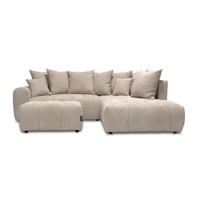 Canapé d'angle convertible 4 places en tissu bouclette avec pouf, ROXELANE BOBOCHIC