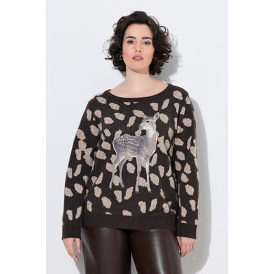 Pull motif faon, col rond et manches longues ULLA POPKEN