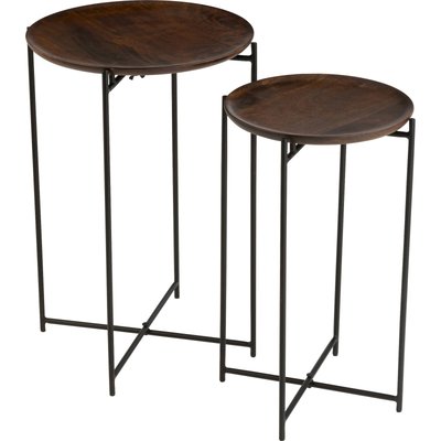 Table gigogne ronde métal et bois  style industriel élégant RECOLLECTION