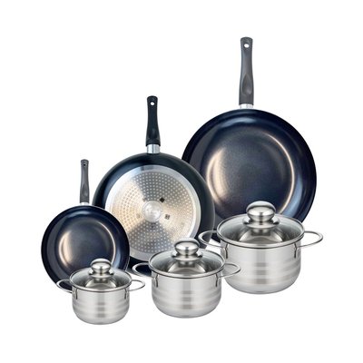 Set de 3 poêles 20, 28 et 32 cm et 3 faitouts Prima Brillant ELO
