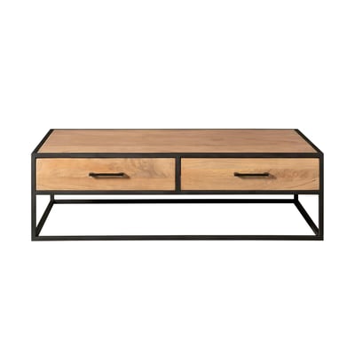 Table basse bois clair métal noir 4 tiroirs RIVANO PIER IMPORT