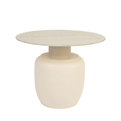Table basse ronde effet travertin   - KARULA DRAWER