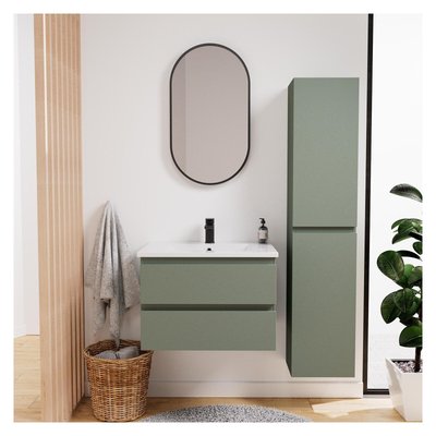 Ensemble meuble simple vasque 60 cm + robinet + miroir + Colonne SORRENTO MOB IN