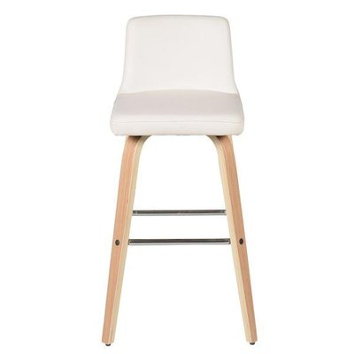Chaise plan de travail imitation cuir blanc piètement plaqué chêne h 68.5 cm Leti ZAGO