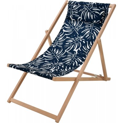 Chaise longue pliante chilienne bleue feuillage - 97x55x85cm WADIGA