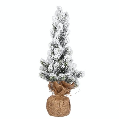 Petit sapin de Noël enneigé avec toile de jute PIER IMPORT