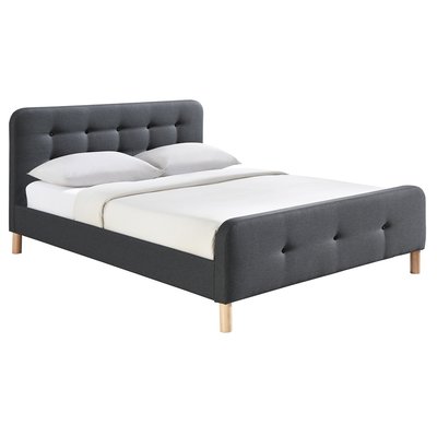 Lit 2 places 160x200 cm en tissu gris foncé capitonné HOLSEN MILIBOO