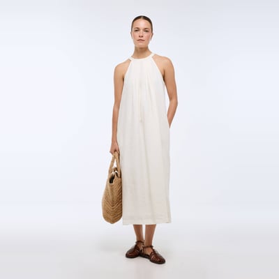 Robe longue sans manches unie en lin MONOPRIX