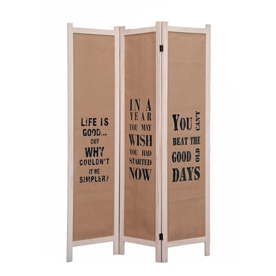 Paravent en BOIS de pin et en toile de jute, ORGANICS HISPANOHOGAR
