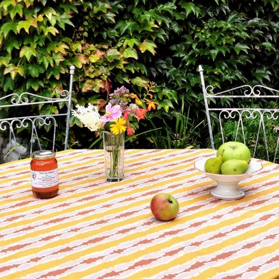 Nappe coton enduit ronde ou ovale IKAT FLEUR DE SOLEIL