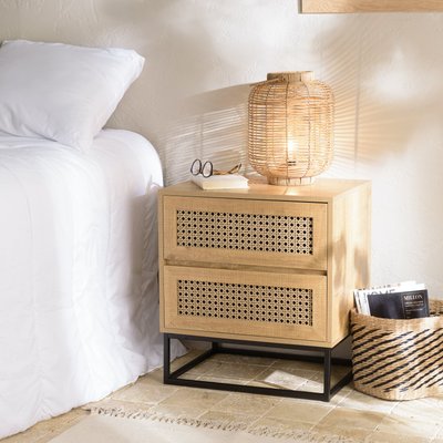 Table de chevet bois naturel 2 tiroirs cannage ALCUDIA PIER IMPORT