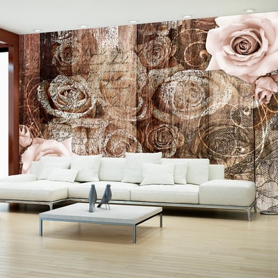 Papier peint intissé panoramique Old Wood & Roses EDEN