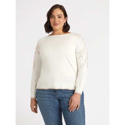 Pull en coton avec des roses sur les manches faites de petits clous FIORELLA RUBINO