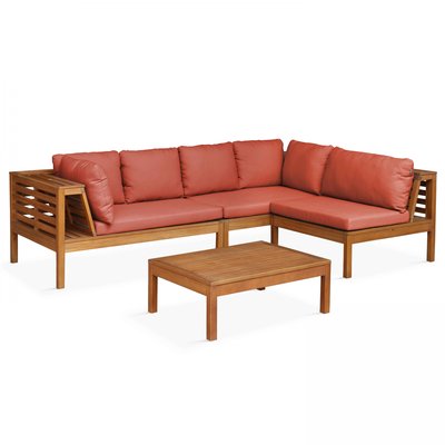 Salon de jardin bas avec 2 canapés, 1 fauteuil et une table en bois, MAUPITI OVIALA