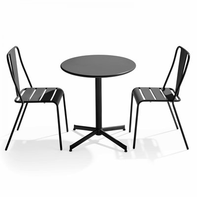 Table de jardin bistrot rabattable ⌀70cm et 2 chaises style bistrot, PALAVAS OVIALA