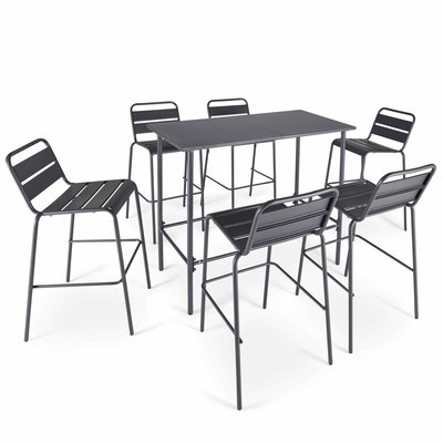 Salon de jardin table haute de jardin en métal et 6 tabourets, PALAVAS OVIALA