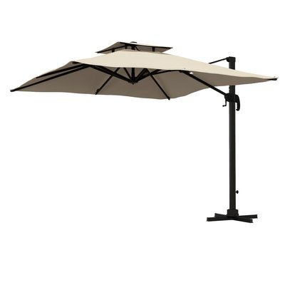 Parasol déporté carré 3 x 3 m inclinable pivotant alu toile kaki OUTSUNNY