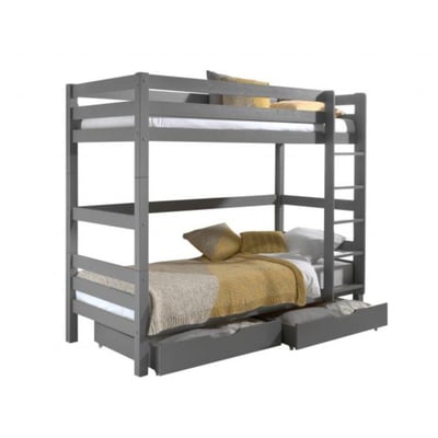 Vipack Lit Enfant Superposé Hauteur 180 Pino 90x200cm Gris + 2 tiroirs de lit VIPACK
