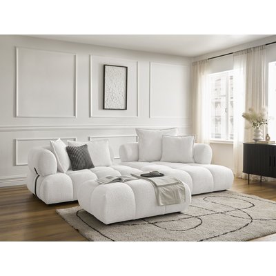 Canapé d'angle fixe 4 places en tissu bouclette avec pouf, ALYA BOBOCHIC