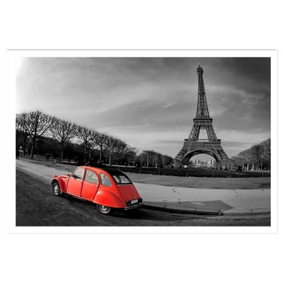 Affiche paris tour eiffel et 2cv rouge HEXOA