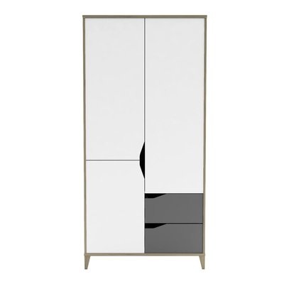 Armoire 3 Portes 2 Tiroirs L88,9 cm - Blanc et Gris - Genius CALICOSY