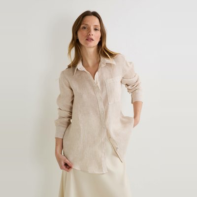 Chemise manches longues rayée en lin MONOPRIX