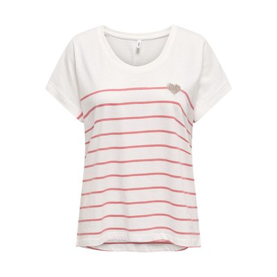 T-shirt rayé, impression cœur devant ONLY