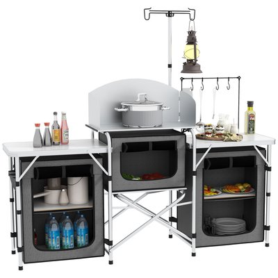 Meuble de cuisine camping multi-rangement pliable sac de transport inclus gris OUTSUNNY
