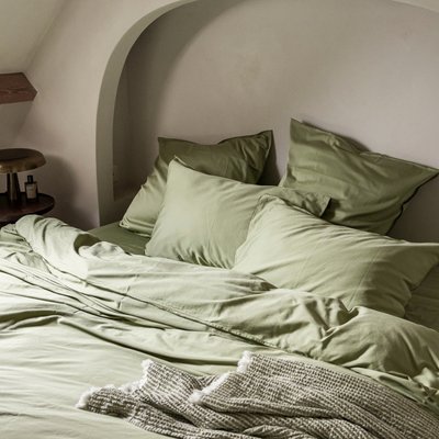 Housse de Couette en satin de coton lavé, RÊVE SATINÉ BLANC CERISE
