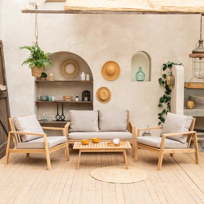Salon de jardin en acacia, 4 pl, GILI HAPPY GARDEN