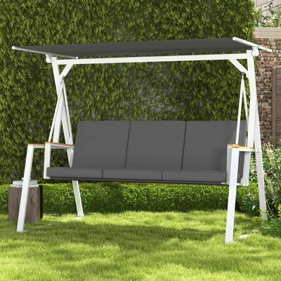 Balancelle de jardin design 3 places réglable matelas blanc gris foncé OUTSUNNY