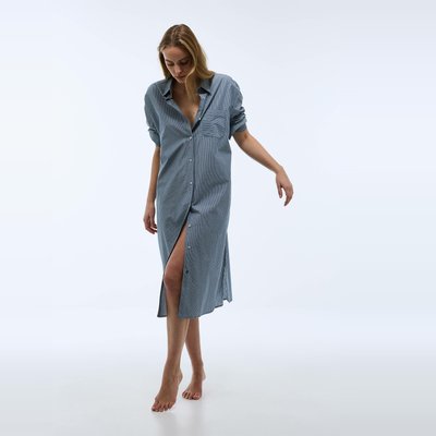 Chemise de nuit rayée en popeline de coton BIO MONOPRIX