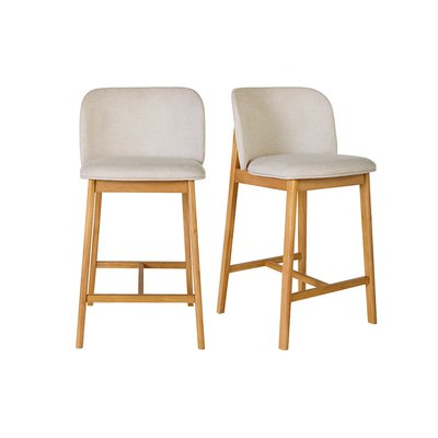 Tabourets de bar en tissu effet velours texturé gris et bois foncé H69 cm (lot de 2) TIEGA MILIBOO