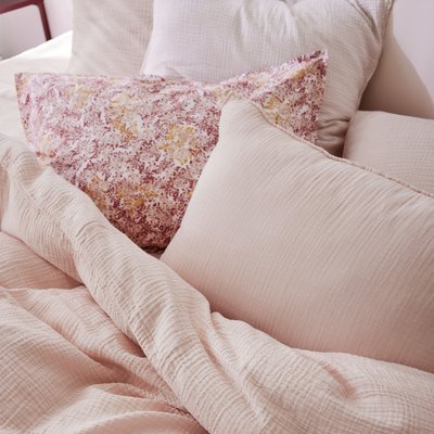 Taie d'oreiller en gaze de coton, SIMPLEMENT GAUFRÉ BLANC CERISE