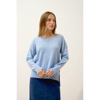 Pull Col Rond Bleu Ciel Chiné Tess JUST CASHMERE