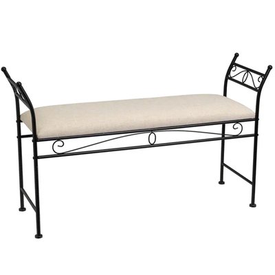 Banquette en métal noir et assise rembourrée lin beige 115x34x67cm WADIGA