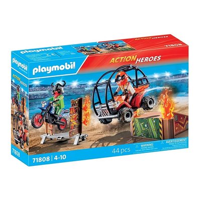 Cascadeurs avec quad moto et tremplins PLAYMOBIL
