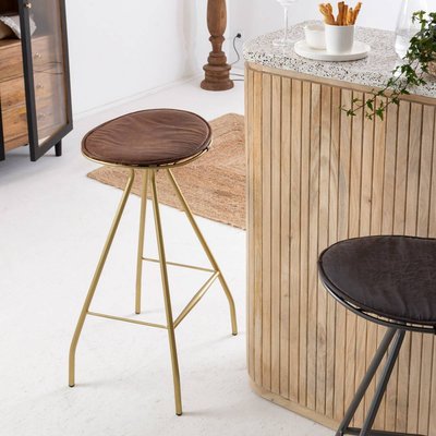 Tabouret de bar en cuir marron et métal  LYA MADE IN MEUBLES 