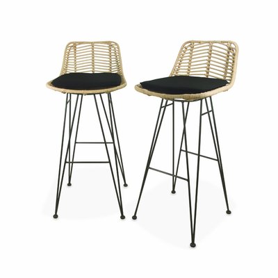 Tabouret de bar métal et rotin 75cm (lot de 2) CAHYA SWEEEK