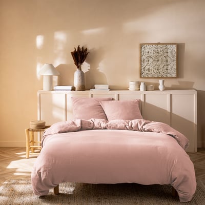 Housse de couette unie en coton, GAZE DE COTON MATT ET ROSE