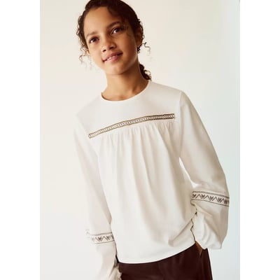 T-shirt coton détails brodés MANGO KIDS
